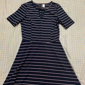 H&M fit and flare dress, size 6 (runs small), navy blue with red white